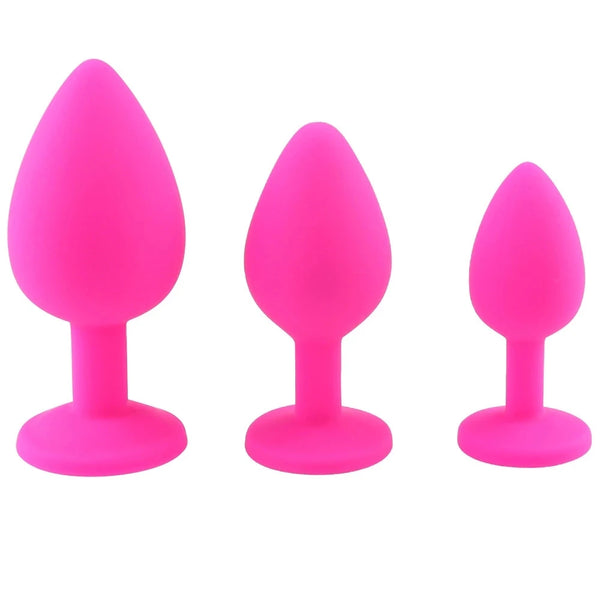 Silicone Butt Plug Anal Plug Set with Crystal Glasses End